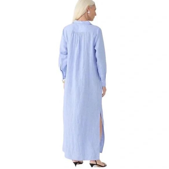 NWT JCrew Bungalow Linen Maxi Popover Dress XS (BLUE) - Picture 3 of 5
